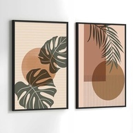 Quadros Decorativos com Moldura Folhas Abstrato Marrom Verde - Kit com 2 Peças 40x60cm - imagem 2