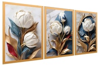 Quadros Flores Douradas - Tulipas Brancas com Ouro - Kit 3 Peças 90x50cm - imagem 1