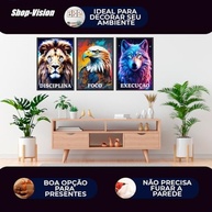 Quadros Decorativos Disciplina Foco Execução Leão Lobo Águia - Kit 3 Peças para Escritório - imagem 5
