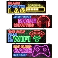4 Peças Neon Decoração de Jogos para Quarto de Meninos - Placas de Madeira com Frases Motivacionais para Gamer - imagem 2