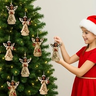 Ornamentos de Natal Afro-Americanos em Madeira - 12 Peças com Anjos e Pássaro Cardinal - imagem 5