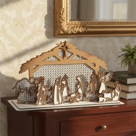 Presépio de Natal 13 Peças Branco com Detalhes em Palha Indiana | Decoração Tradicional e Sofisticada - imagem 1