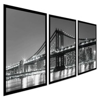 Quadros Decorativos Ponte de Manhattan Brooklyn - Kit 3 Peças com Moldura em Preto e Branco - imagem 2