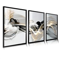Quadros Decorativos Sala Abstrato Linha Gold Luxo - 3 Peças 40x60 cm em MDF Premium - imagem 1