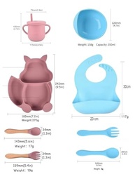 Alimentação Silicone para Bebê Fovolat - Forma Esquilo 8 Peças | Pratos e Talheres Seguros para Desmame - imagem 4