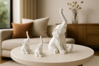 Kit Elefante Decorativo Minimalista – 3 Peças Geométricas com Estilo Sofisticado (Branco) - imagem 1