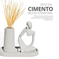 Kit Decorativo 3 Peças Estátua Pensadora Alice + Garrafa Listrada + Bandeja Amarela - Design Sofisticado - imagem 4