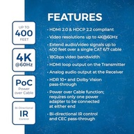 OREI Extensor Balun HDMI 4K@60Hz HDBaseT 400ft - Transmissão UltraHD sem Perdas com HDR, CEC, IR e PoC - imagem 4