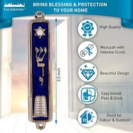 Mezuzá Judaica com Pergaminho - Dez Mandamentos em Esmalte Azul - 3,5" - Presente Judaico Elegante - imagem 3