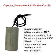 Capacitor Permanente 5µF 400V para Motores de Ventilador WEG - Alta Performance - imagem 3
