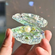 Estátua de Cristal Branco com Pérola - Decoração Elegante em Forma de Concha para Mesa - imagem 1