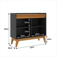 Buffet Aparador Ripado 2 Portas com Pés de MDF Astúrias 92cm - Design Moderno em Preto e Cedro - imagem 3