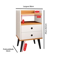 Mesa de Cabeceira Dream com 2 Gavetas e Pés Retrô - Estilo Moderno Off White/Cinamomo - imagem 3