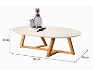 Mesa de Centro Oval Classic com Pés em Madeira Maciça - Design Elegante Off White e Amêndoa - imagem 3