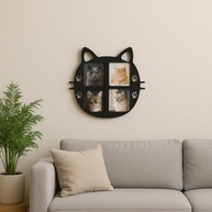Mural de Fotos para Gato em MDF Preto 45x45cm | 4 Espaços 10x15 com Design Temático Pet - imagem 3