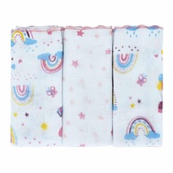 Pano de Boca para Bebê 100% Algodão | 3 Unidades Bublim Petit Arco-Íris Rosa - imagem 1