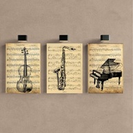Kit 3 Quadros Decorativos Música Clássica Retro - Piano e Violino (40x28cm) - imagem 5