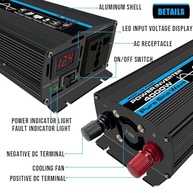Inversor Onda Senoidal Pura 4000W Pico | 12V/24V/48V/60V para 220V AC | Potência Confiável para Carro e Uso Externo - imagem 3