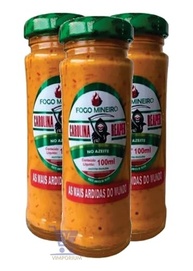 Kit 3 Vidros de Pimenta Macerada Fogo Mineiro 100ml - Escolha sua Pimenta Favorita | Pimenta de Qualidade, Temperos Especiais para Receitas e Aperitivos (3 Carolina Reaper no Azeite) - imagem 1