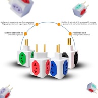 Kit 2 Adaptadores Tomada Cubo 3D Universal 4 Saídas Bivolt 10A/20A - Pino Novo NBR 14136 - imagem 3
