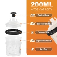 Kit de Copos Descartáveis para Pistola de Pintura Spray - 200ml com 50 Forros, Tampas e Acessórios - imagem 3