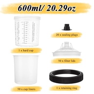 Kit com 50 Copos de Tinta 600ml para Pistolas de Pulverização - Sistema Completo com Tampa e Filtro 125 Mícrons - imagem 4