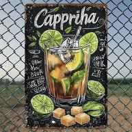 Placa de Alumínio com Arte de Coquetel Caipirinha - 20x30cm - Decoração Vintage Rústica - imagem 1