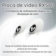 MOUGOL Placa de Vídeo AMD Radeon RX580 8GB 2048SP GDDR5 256 bits, placa de vídeo para jogos de PC com porta de exibição HDMI DVI PCI Express x 16 3.0 GPU com ventiladores duplos (Branco) - imagem 5