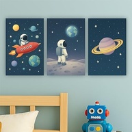 Placas Decorativas Infantil Astronauta no Espaço | Kit 3 Quadros 25x35cm - imagem 2