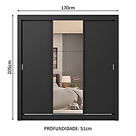 Guarda-Roupa Casal 3 Portas com Espelho e 4 Gavetas – Preto Sublime Plus - imagem 2
