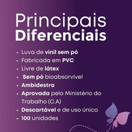 Luvas Descartáveis Vinil: 100 Unidades Sem Pó - imagem 2