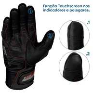 Luva X11 Havoc X11 Cano Médio: Proteção Rígida, Couro, Poliéster e Touchscreen - Preta/Vermelha - imagem 4