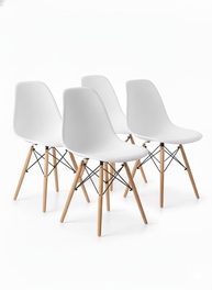 Kit 4 Cadeiras Eiffel Charles Eames DSW em Polipropileno Preto com Base de Madeira Clara – Estilo Escandinavo Moderno para Sala de Jantar, Cozinha ou Escritório - imagem 1