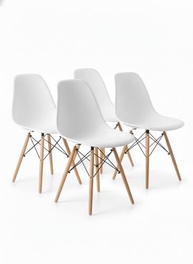 Kit 4 Cadeiras Eiffel Charles Eames DSW em Polipropileno Preto com Base de Madeira Clara – Estilo Escandinavo Moderno para Sala de Jantar, Cozinha ou Escritório - imagem 2