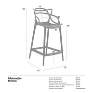 Banquetas Allegra 66cm - Conjunto 3 Peças em Polipropileno Moderno para Sala de Jantar e Cozinha - imagem 3