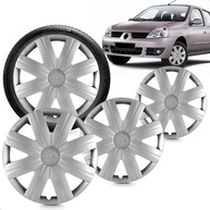 Kit 4 Calotas Aro 14 Clio Logan 2007-2008 Prata Grid - Design Grid e Fixação por Parafusos - imagem 1