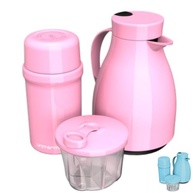 Kit Unibaby Rosa - 2 Garrafas Térmicas + Porta Leite em Pó | Conforto e Praticidade para o Passeio - imagem 2