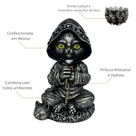 Gato Bruxo Wicca em Resina com Castiçal - Decoração Mística e Porta-Incensos 2 em 1 - imagem 5