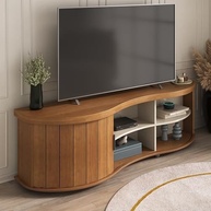 Rack para TV 75" Tamburato Curvo 50mm com Porta Ripada MAGNUM Cinamomo/Off White - Design Moderno e Sofisticado - imagem 4