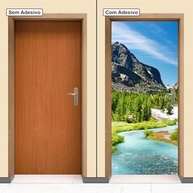 Adesivo Decorativo Porta Montanha com Lago e Árvores - Alta Resolução Fosco - imagem 4