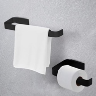 Kit Acessórios para Banheiro Preto Fosco 2 Peças - Porta Toalha e Papeleira Modernos - imagem 3