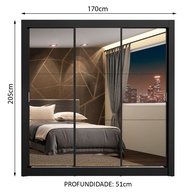 Guarda Roupa Casal Preto Mônaco: Espelho e 3 Portas - imagem 2