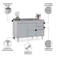Balcão de Cozinha 120cm: Pia Inox + 3 Portas - imagem 2