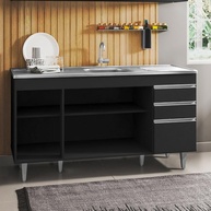 Balcão de Cozinha 150cm: Preto, Inox e 4 Portas - imagem 2