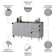 Balcão de Cozinha 150cm: Pia Inox + 4 Portas - imagem 2