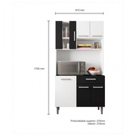Armário de Cozinha Carol: Branco/Preto 6 Portas - imagem 2