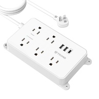 TROND Filtro de Linha com USB: 5 Tomadas + 3 Portas USB, Cabo 3m, Proteção 1300J, Plugue Plano e Montável na Parede (Branco) - imagem 1