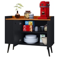 Aparador Balcão Buffet 3 Portas com Prateleira Puxador Concha - Design Moderno Preto/Cinamomo - imagem 1