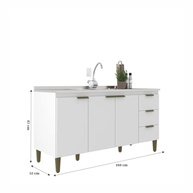 Balcão de Pia para Cozinha com 3 Portas e 3 Gavetas – Design Moderno em Branco - imagem 3
