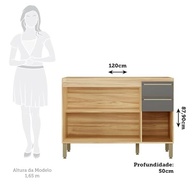Balcão de Cozinha Itália 120cm com 3 Portas e 2 Gavetas em MDF Amêndoa/Chumbo - imagem 3